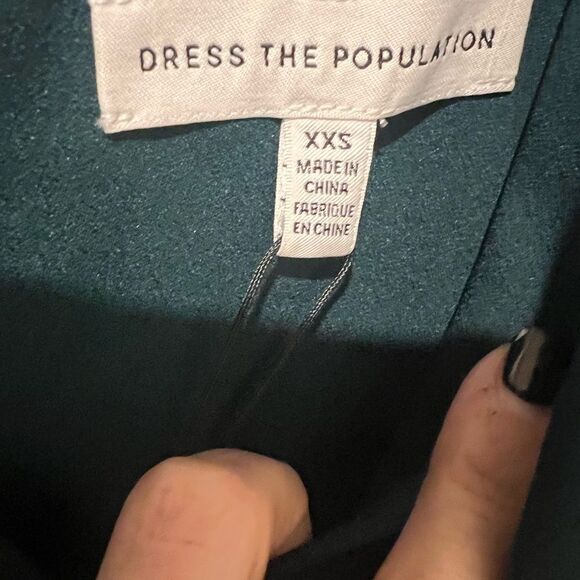 NWT Dress the Population Parker Gown in pine womens size xxs with side slit‎ - Picture 10 of 12